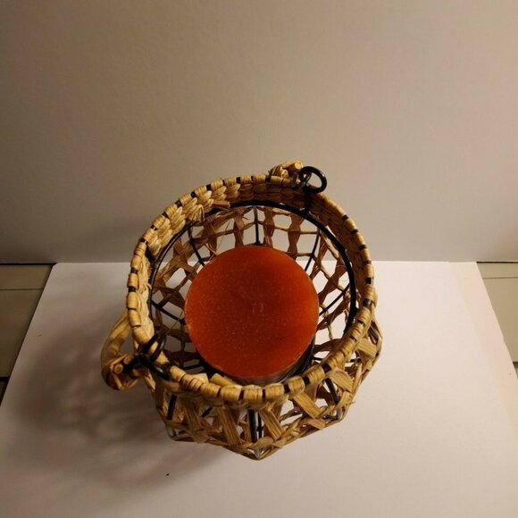 Rustic Woven And Metal Candle Holder With Candle - Picture 5 of 6